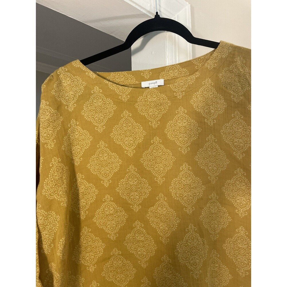 Pure J. Jill Petite Small Relaxed 100% Cotton Top Yellow Boho Chic Western Soft - Picture 2 of 8